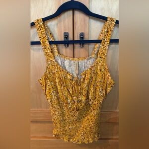 Shyanne Mustard Floral Smocked Tank Top Size Small Boho Western